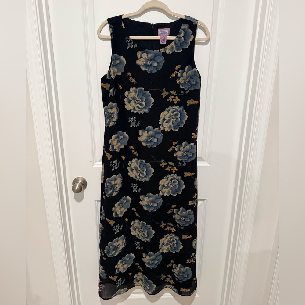 Preview International Black and Blue Floral Midi Dress